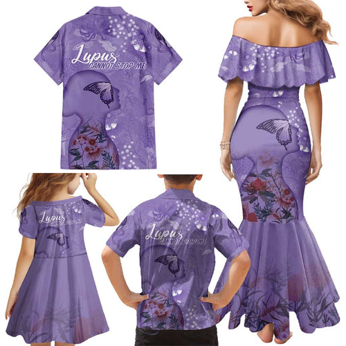 Lupus Cannot Stop Me Australia Floral Family Matching Mermaid Dress and Hawaiian Shirt Purple Ribbon