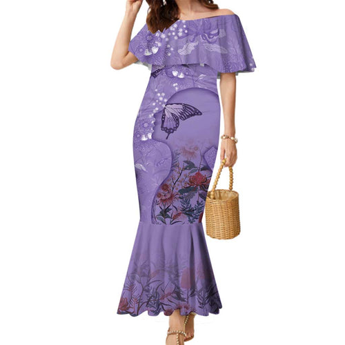 Lupus Cannot Stop Me Australia Floral Family Matching Mermaid Dress and Hawaiian Shirt Purple Ribbon