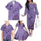 Lupus Cannot Stop Me Australia Floral Family Matching Off The Shoulder Long Sleeve Dress and Hawaiian Shirt Purple Ribbon