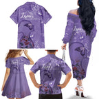 Lupus Cannot Stop Me Australia Floral Family Matching Off The Shoulder Long Sleeve Dress and Hawaiian Shirt Purple Ribbon