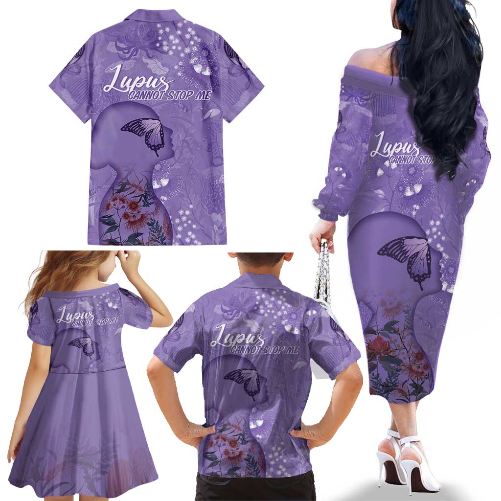 Lupus Cannot Stop Me Australia Floral Family Matching Off The Shoulder Long Sleeve Dress and Hawaiian Shirt Purple Ribbon
