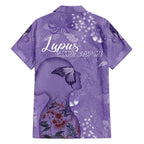 Lupus Cannot Stop Me Australia Floral Family Matching Off The Shoulder Long Sleeve Dress and Hawaiian Shirt Purple Ribbon