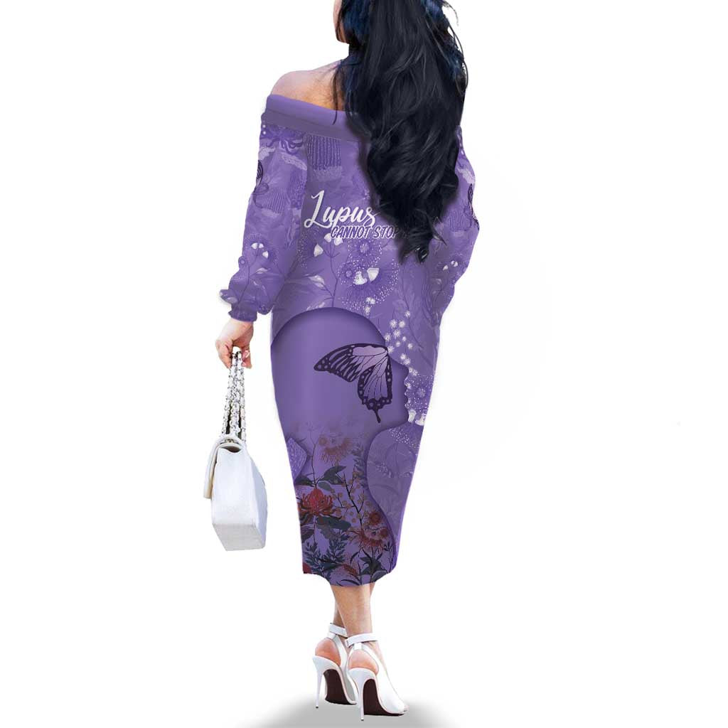 Lupus Cannot Stop Me Australia Floral Family Matching Off The Shoulder Long Sleeve Dress and Hawaiian Shirt Purple Ribbon