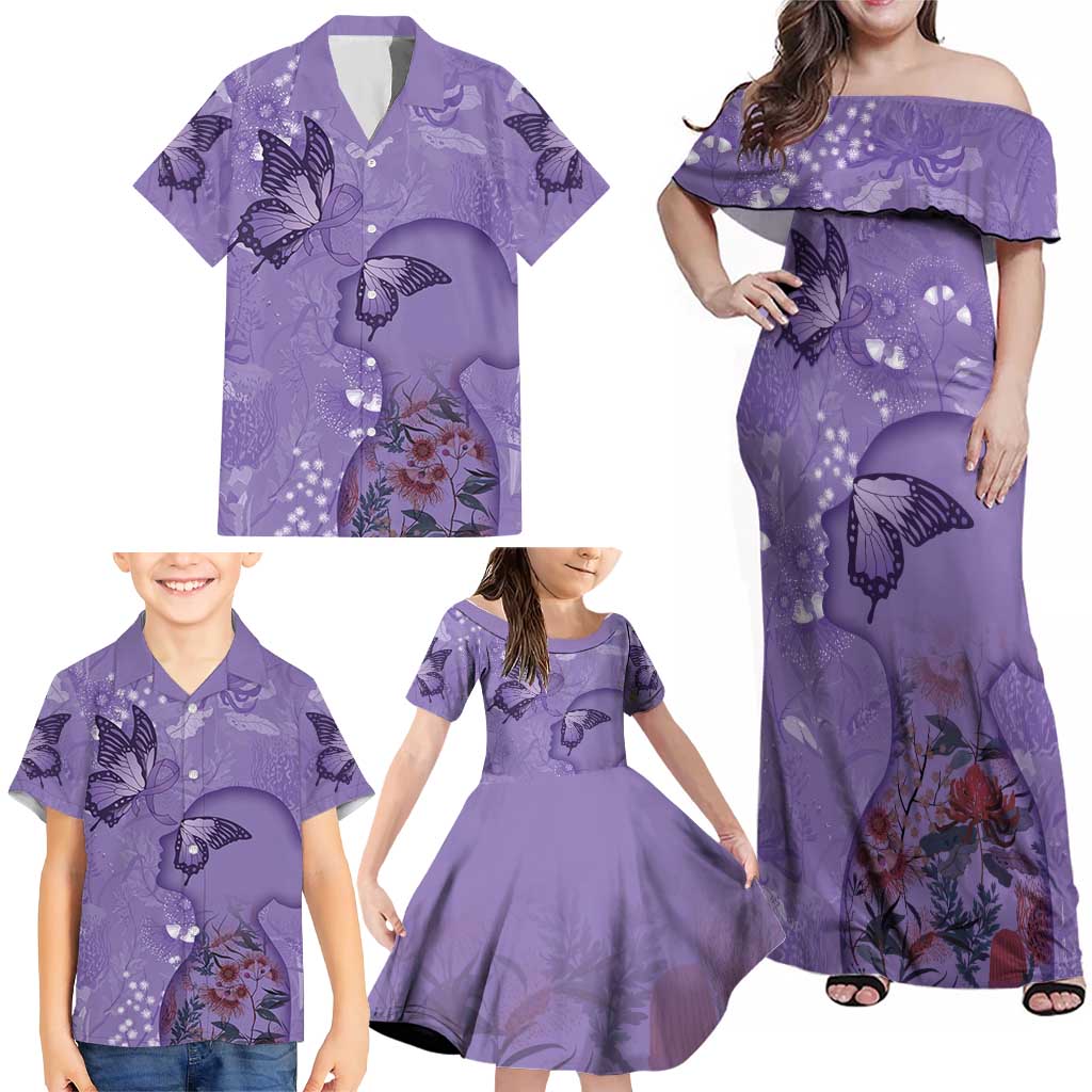 Lupus Cannot Stop Me Australia Floral Family Matching Off Shoulder Maxi Dress and Hawaiian Shirt Purple Ribbon