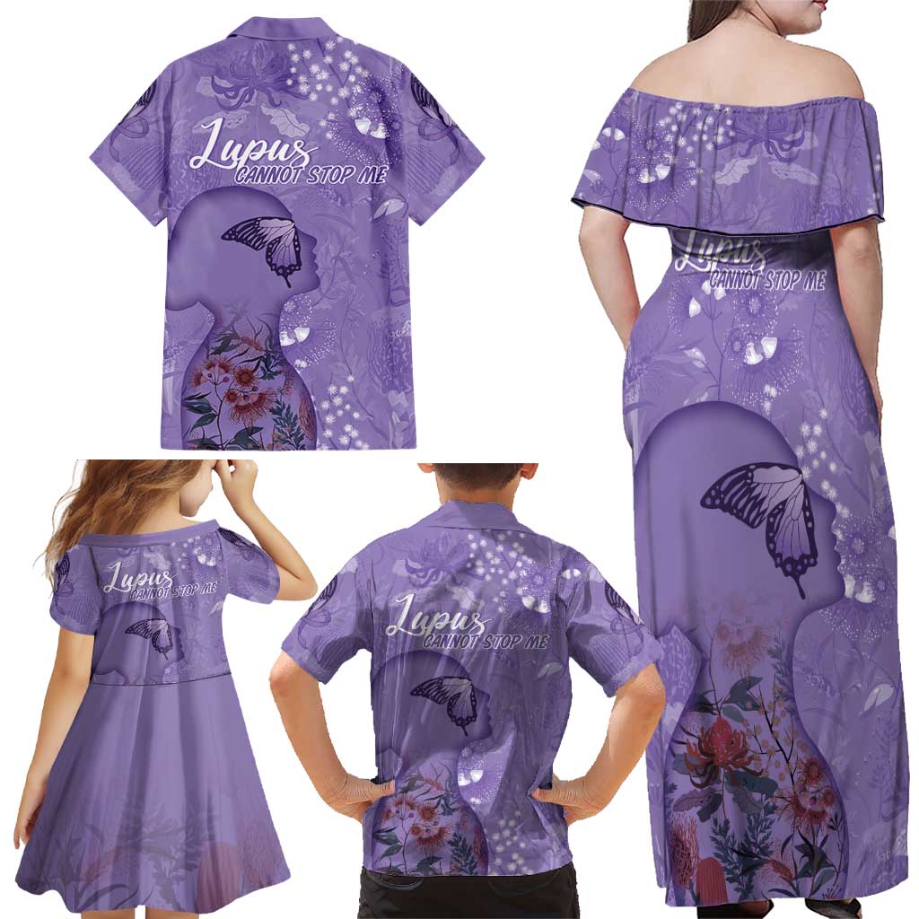 Lupus Cannot Stop Me Australia Floral Family Matching Off Shoulder Maxi Dress and Hawaiian Shirt Purple Ribbon