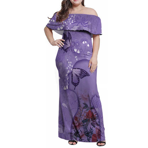 Lupus Cannot Stop Me Australia Floral Family Matching Off Shoulder Maxi Dress and Hawaiian Shirt Purple Ribbon