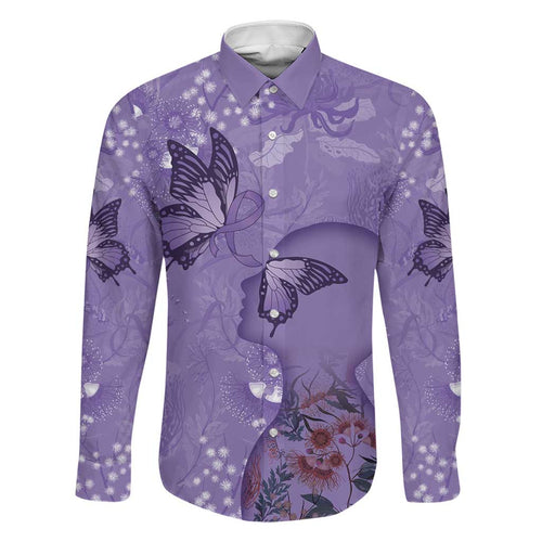 Lupus Cannot Stop Me Australia Floral Family Matching Off Shoulder Short Dress and Hawaiian Shirt Purple Ribbon