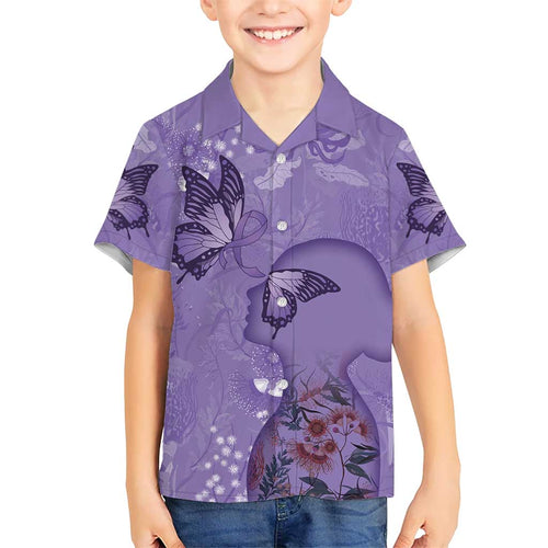 Lupus Cannot Stop Me Australia Floral Family Matching Off Shoulder Short Dress and Hawaiian Shirt Purple Ribbon