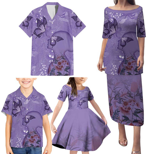 Lupus Cannot Stop Me Australia Floral Family Matching Puletasi and Hawaiian Shirt Purple Ribbon