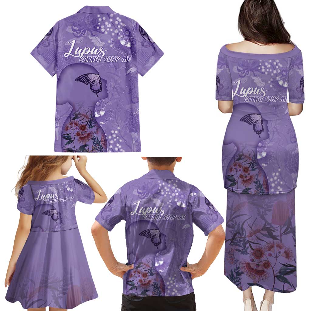 Lupus Cannot Stop Me Australia Floral Family Matching Puletasi and Hawaiian Shirt Purple Ribbon