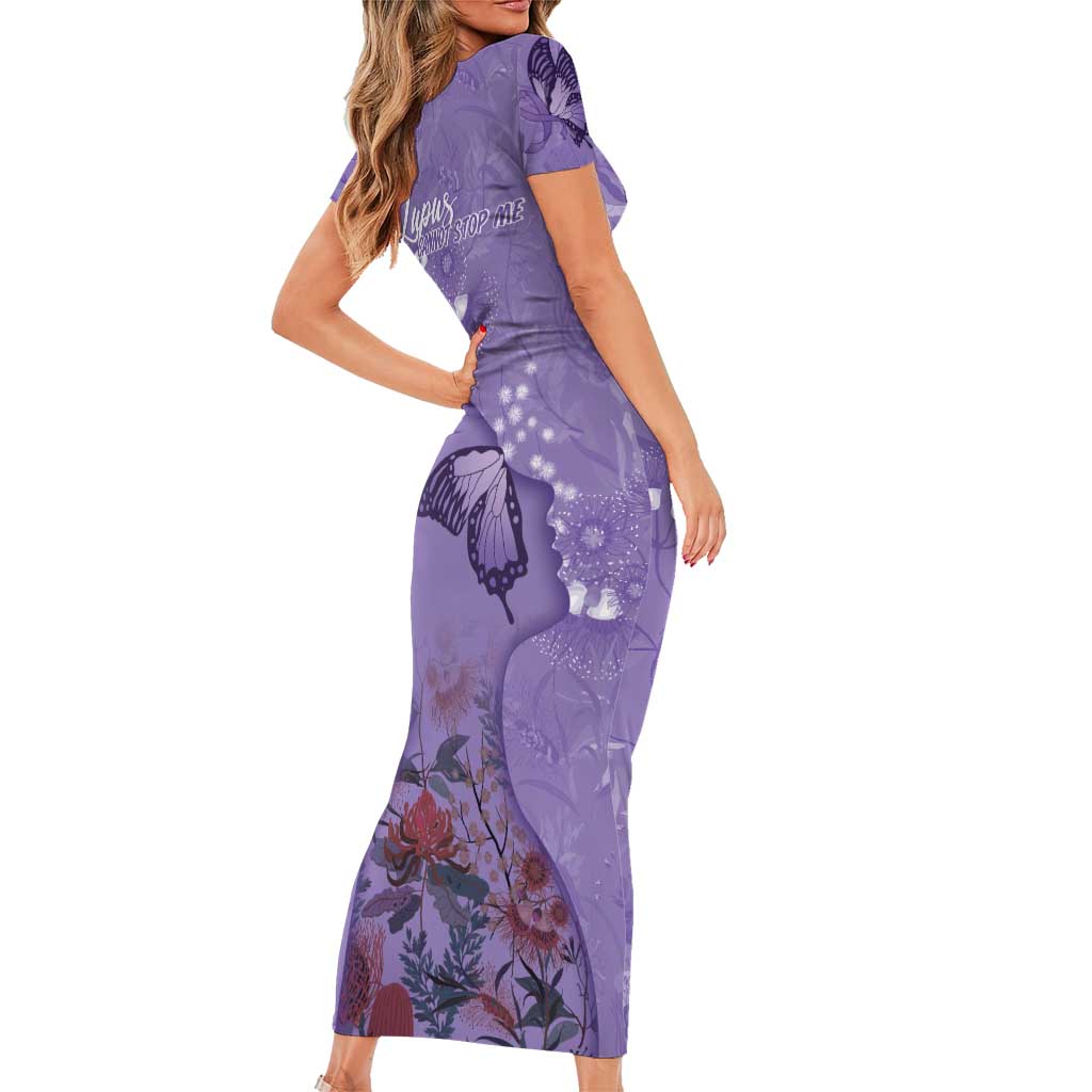 Lupus Cannot Stop Me Australia Floral Family Matching Short Sleeve Bodycon Dress and Hawaiian Shirt Purple Ribbon