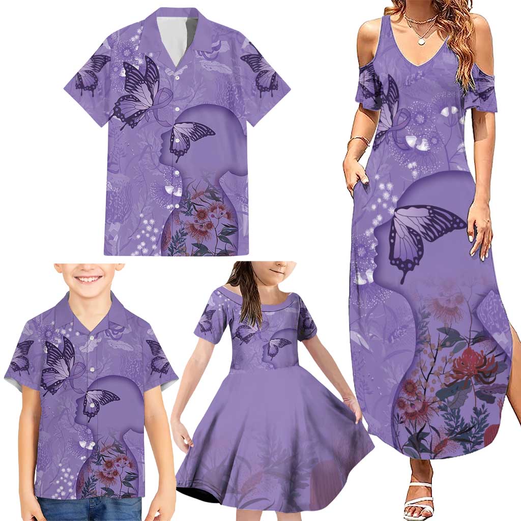 Lupus Cannot Stop Me Australia Floral Family Matching Summer Maxi Dress and Hawaiian Shirt Purple Ribbon