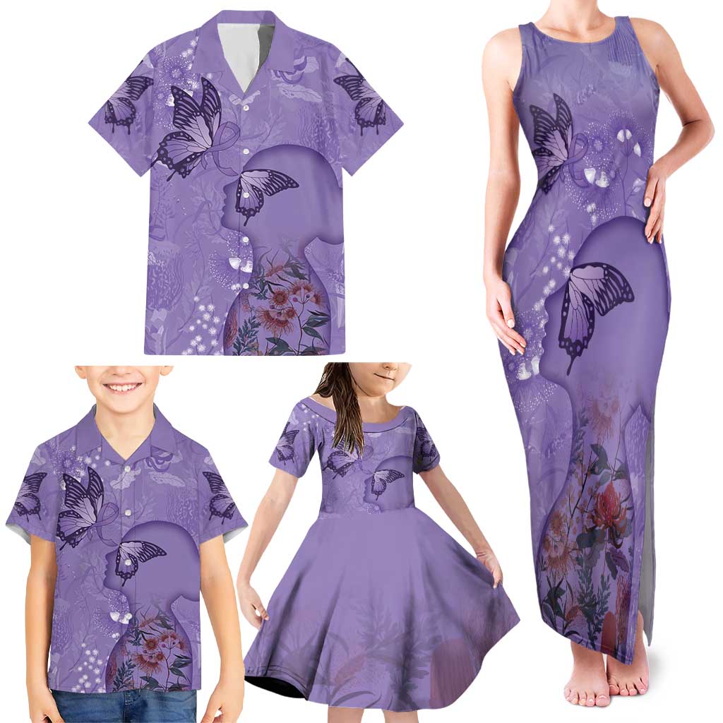 Lupus Cannot Stop Me Australia Floral Family Matching Tank Maxi Dress and Hawaiian Shirt Purple Ribbon