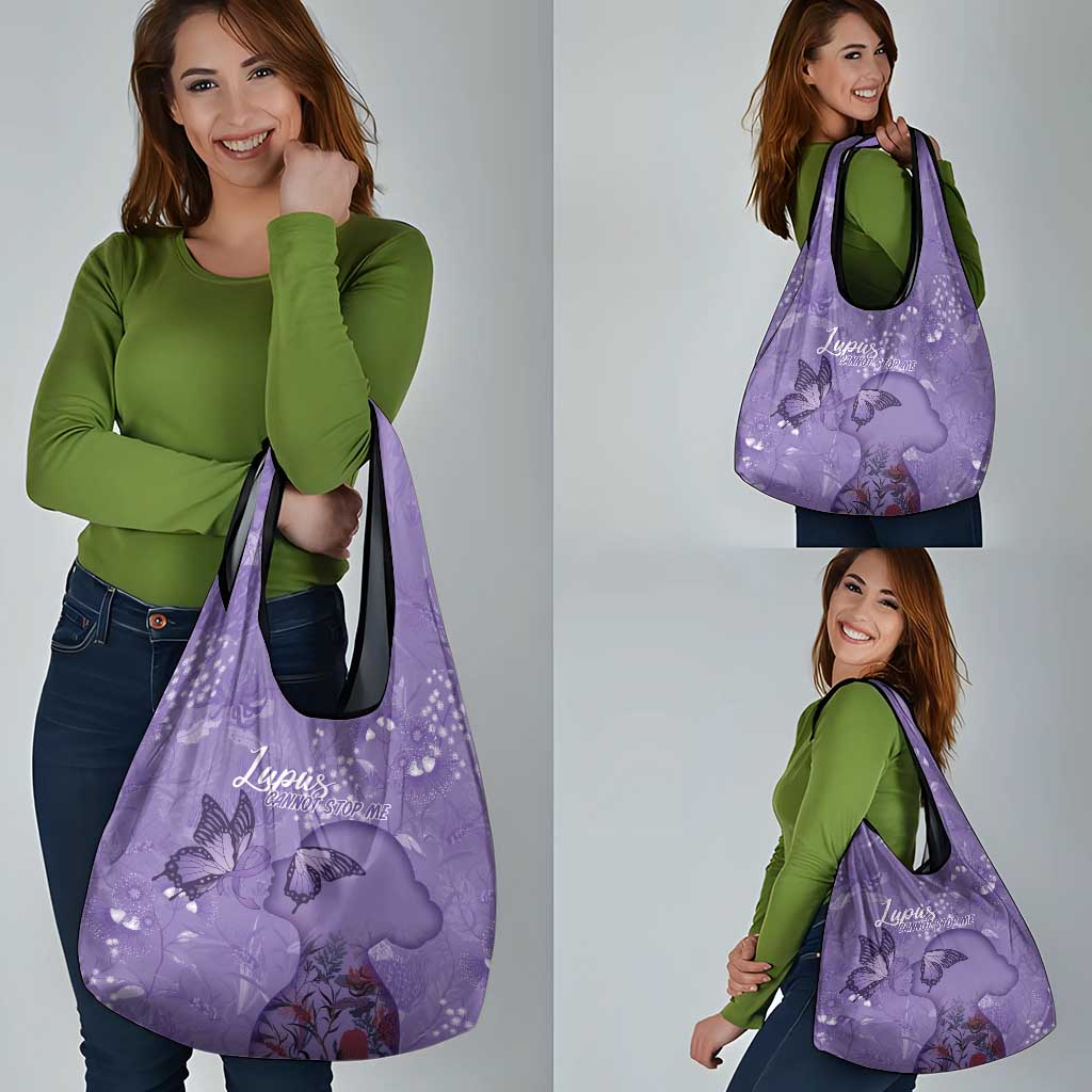Lupus Cannot Stop Me Australia Floral Grocery Bag Purple Ribbon