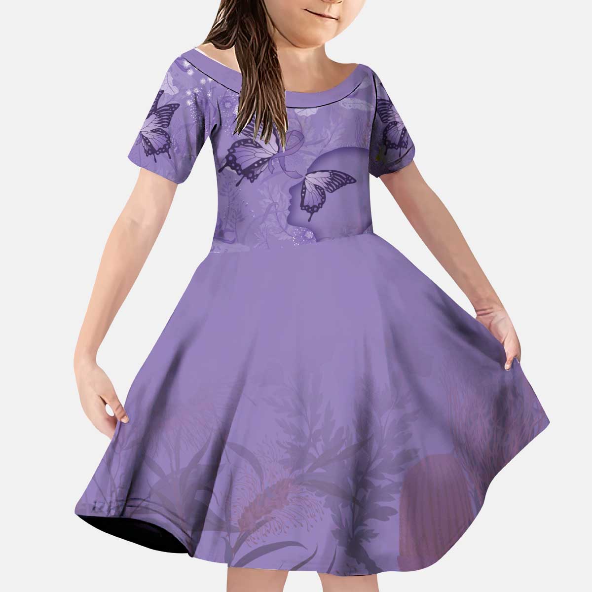 Lupus Cannot Stop Me Australia Floral Kid Short Sleeve Dress Purple Ribbon