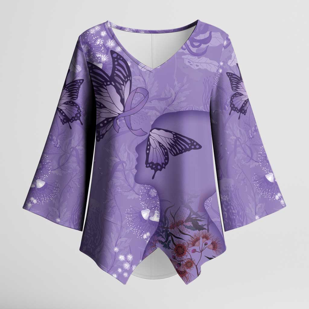 Lupus Cannot Stop Me Australia Floral Kimono Sleeve Blouse Purple Ribbon
