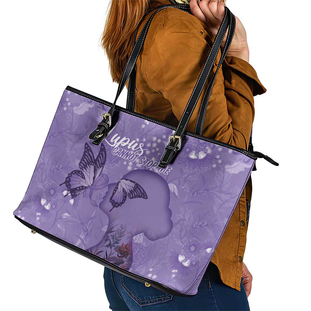 Lupus Cannot Stop Me Australia Floral Leather Tote Bag Purple Ribbon