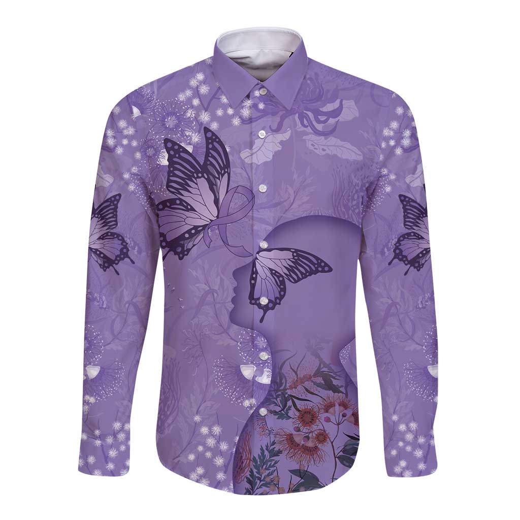 Lupus Cannot Stop Me Australia Floral Long Sleeve Button Shirt Purple Ribbon