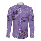 Lupus Cannot Stop Me Australia Floral Long Sleeve Button Shirt Purple Ribbon