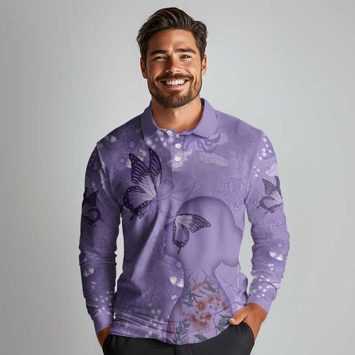 Lupus Cannot Stop Me Australia Floral Long Sleeve Polo Shirt Purple Ribbon