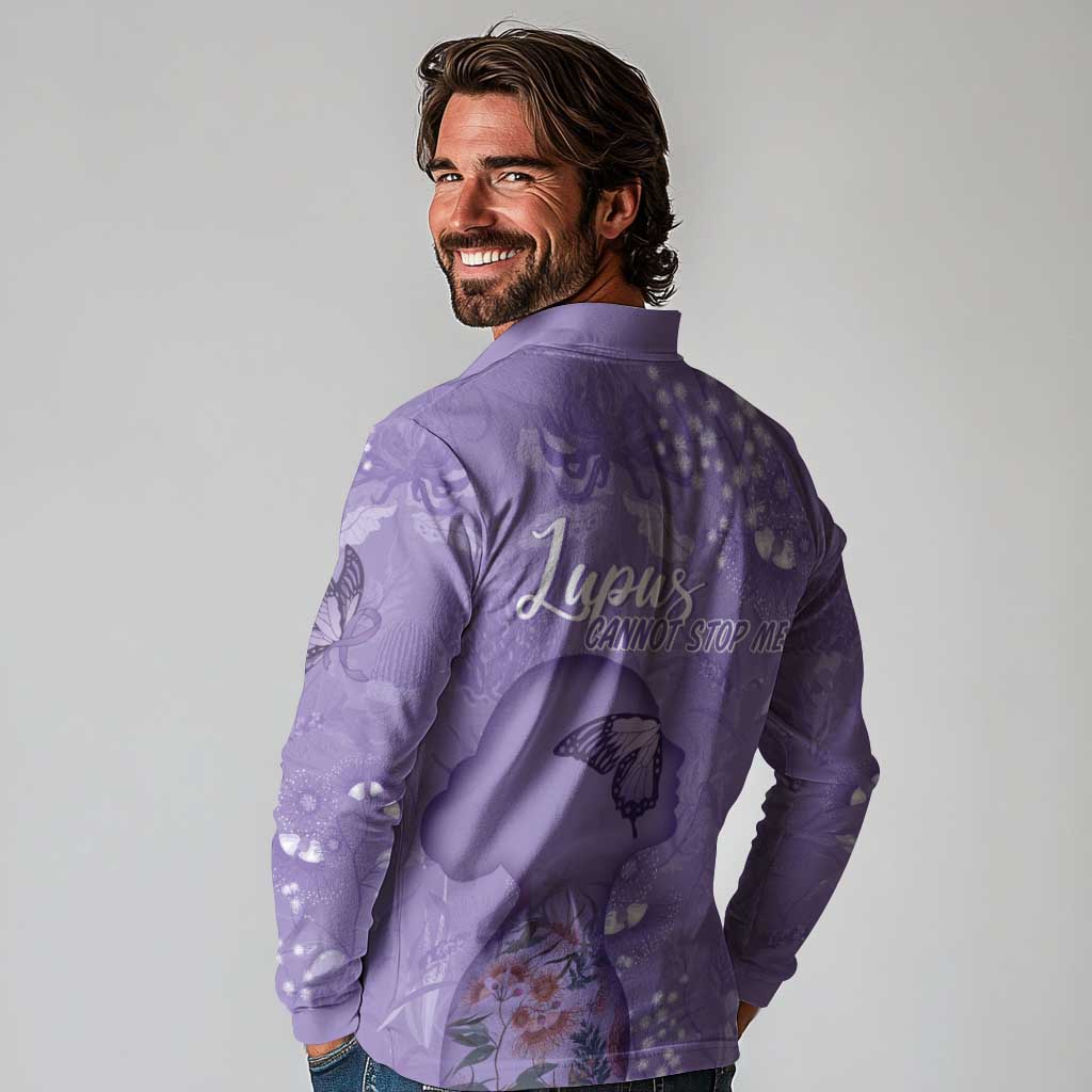 Lupus Cannot Stop Me Australia Floral Long Sleeve Polo Shirt Purple Ribbon