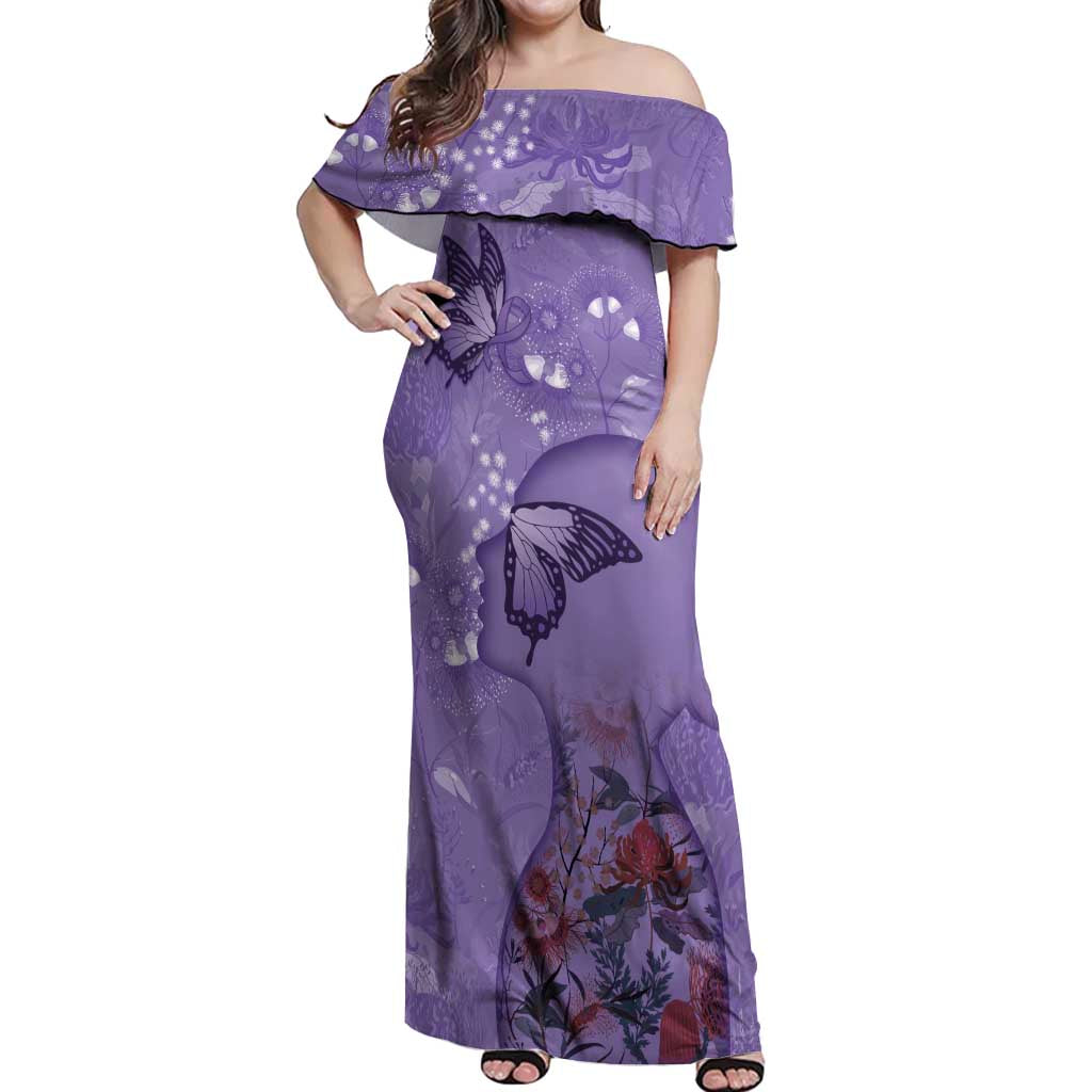 Lupus Cannot Stop Me Australia Floral Off Shoulder Maxi Dress Purple Ribbon