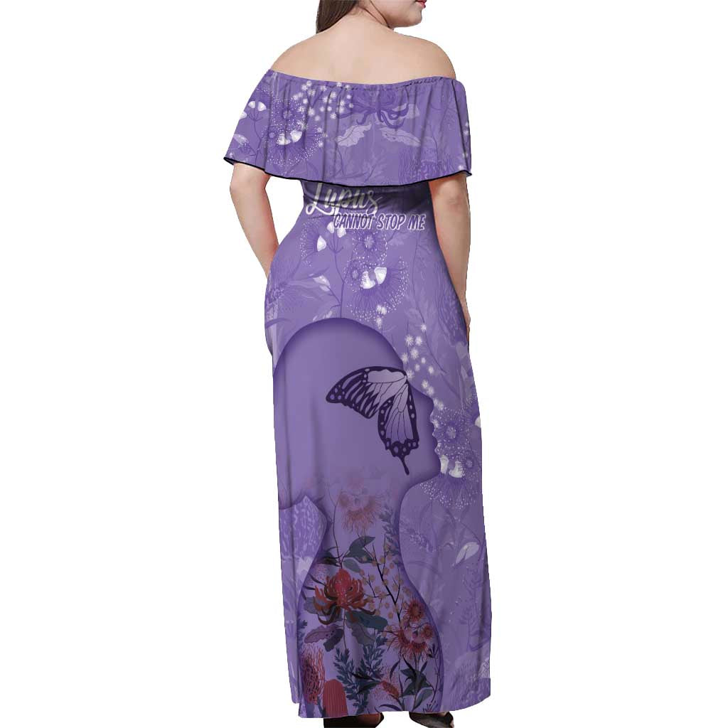 Lupus Cannot Stop Me Australia Floral Off Shoulder Maxi Dress Purple Ribbon