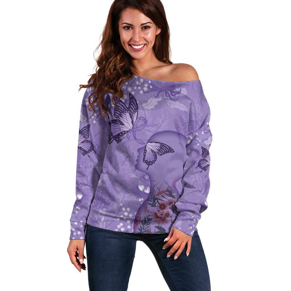 Lupus Cannot Stop Me Australia Floral Off Shoulder Sweater Purple Ribbon