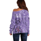 Lupus Cannot Stop Me Australia Floral Off Shoulder Sweater Purple Ribbon