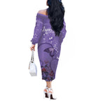 Lupus Cannot Stop Me Australia Floral Off The Shoulder Long Sleeve Dress Purple Ribbon