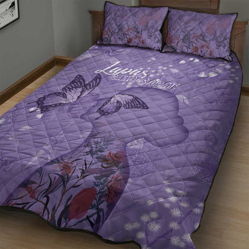 Lupus Cannot Stop Me Australia Floral Quilt Bed Set Purple Ribbon