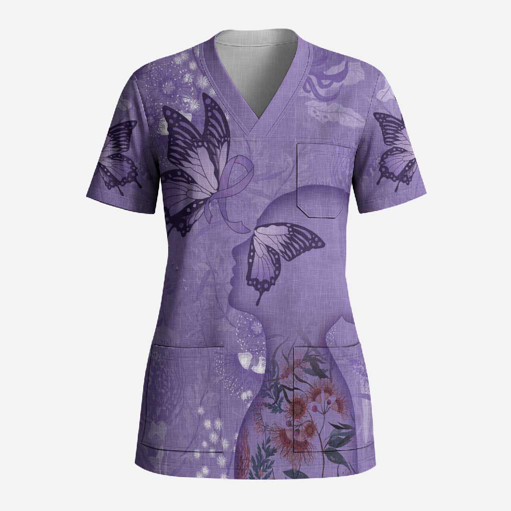 Lupus Cannot Stop Me Australia Floral Scrub Top Purple Ribbon