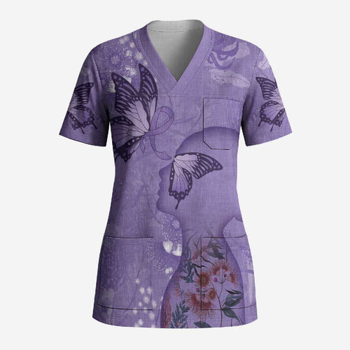 Lupus Cannot Stop Me Australia Floral Scrub Top Purple Ribbon