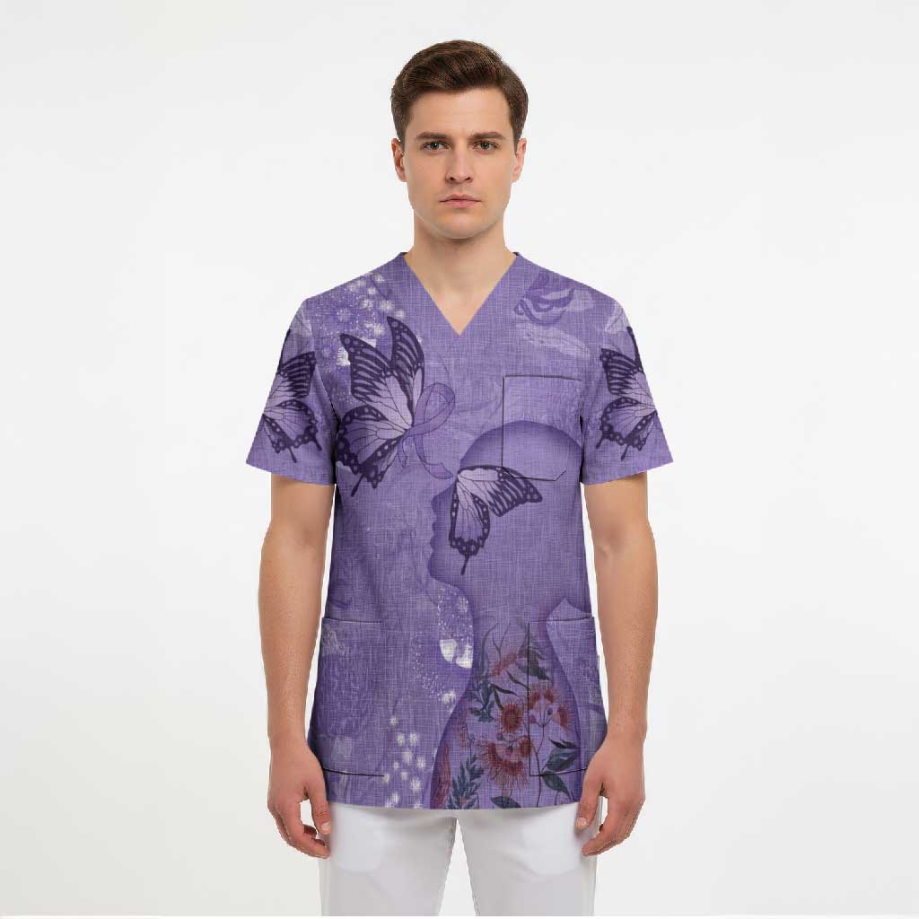 Lupus Cannot Stop Me Australia Floral Scrub Top Purple Ribbon