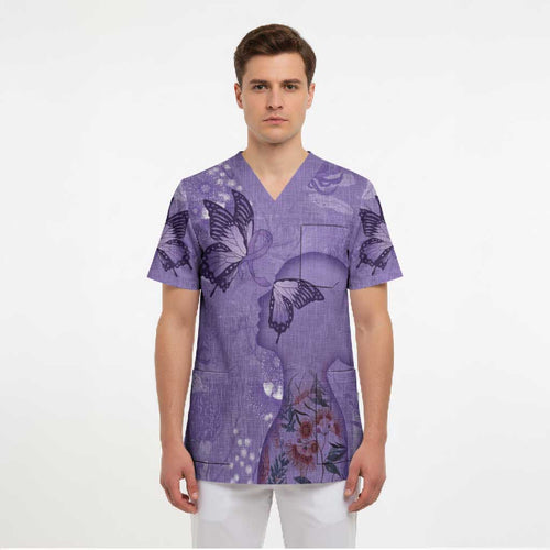 Lupus Cannot Stop Me Australia Floral Scrub Top Purple Ribbon