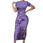 Lupus Cannot Stop Me Australia Floral Short Sleeve Bodycon Dress Purple Ribbon