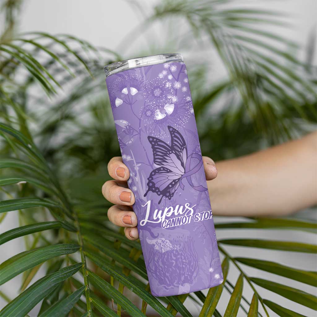 Lupus Cannot Stop Me Australia Floral Skinny Tumbler Purple Ribbon