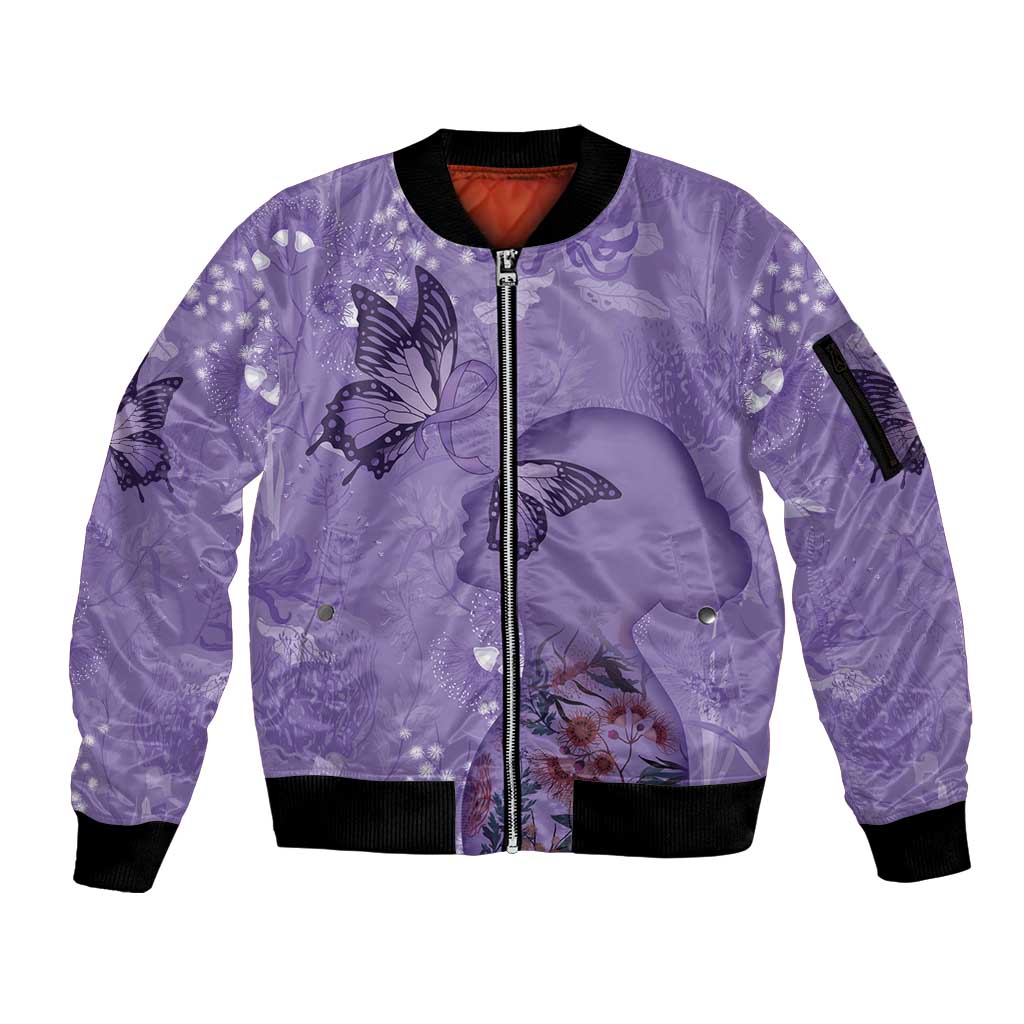 Lupus Cannot Stop Me Australia Floral Sleeve Zip Bomber Jacket Purple Ribbon