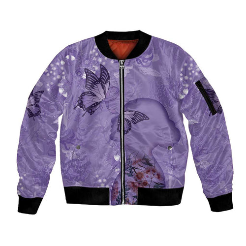 Lupus Cannot Stop Me Australia Floral Sleeve Zip Bomber Jacket Purple Ribbon
