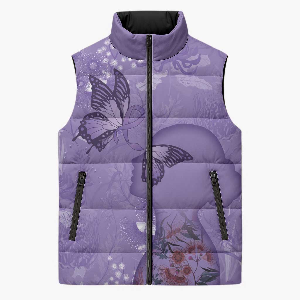 Lupus Cannot Stop Me Australia Floral Sleeveless Puffer Jacket Purple Ribbon