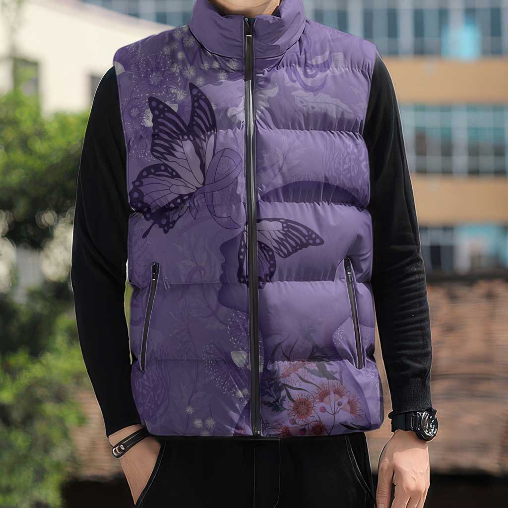 Lupus Cannot Stop Me Australia Floral Sleeveless Puffer Jacket Purple Ribbon
