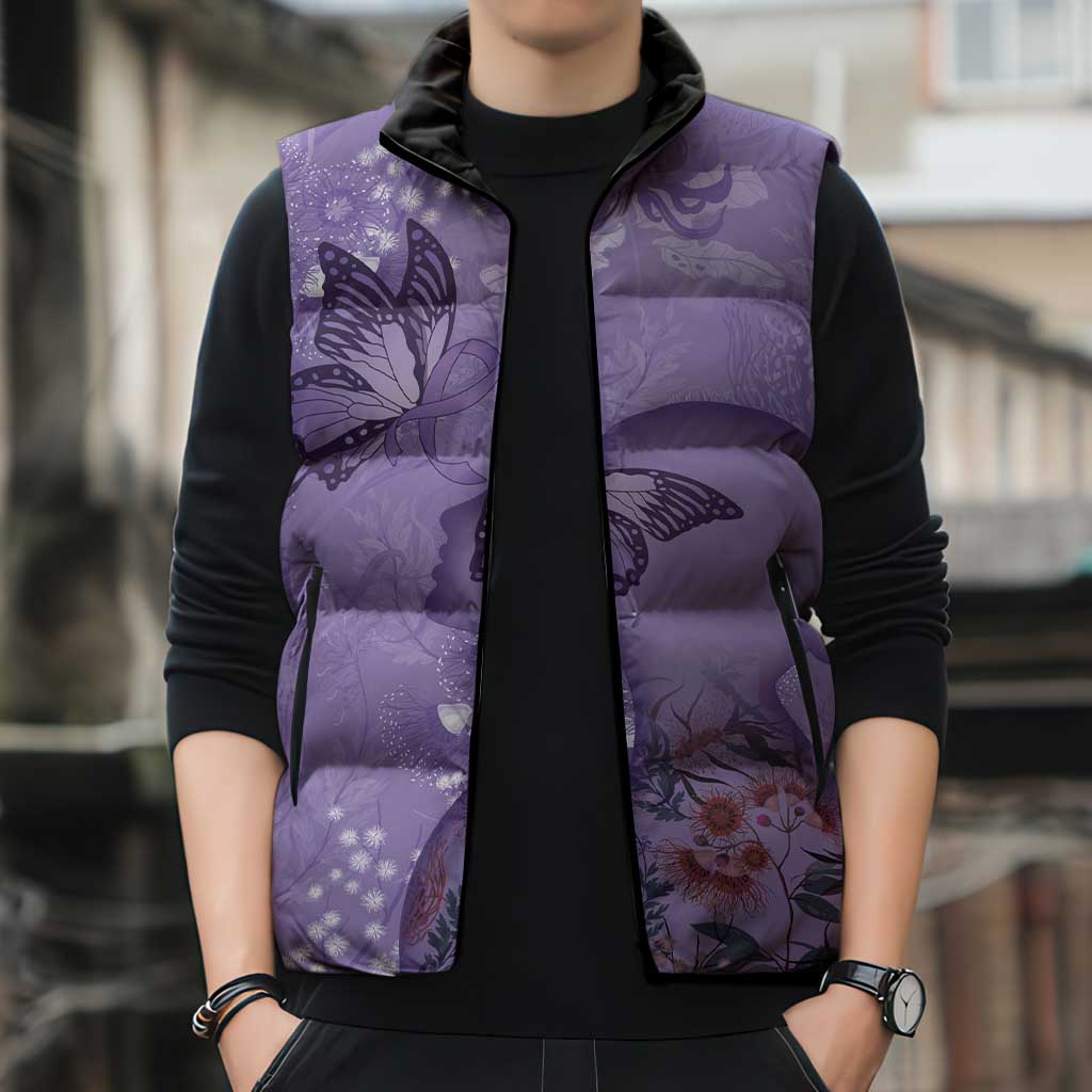 Lupus Cannot Stop Me Australia Floral Sleeveless Puffer Jacket Purple Ribbon