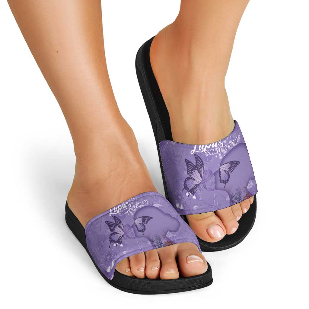 Lupus Cannot Stop Me Australia Floral Slide Sandals Purple Ribbon