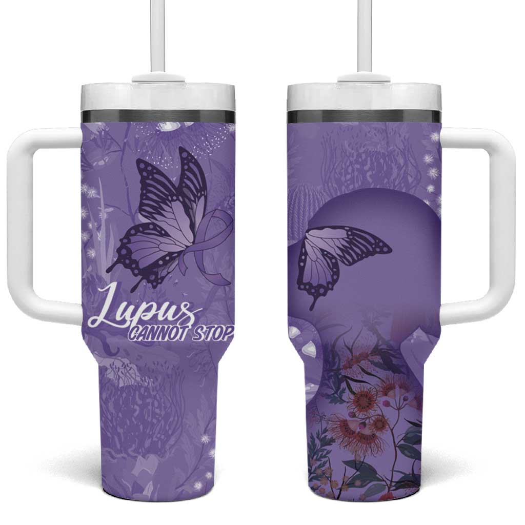 Lupus Cannot Stop Me Australia Floral Tumbler With Handle Purple Ribbon