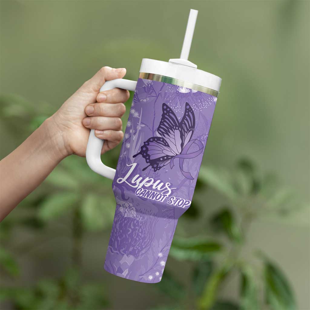 Lupus Cannot Stop Me Australia Floral Tumbler With Handle Purple Ribbon