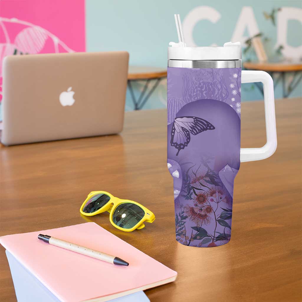 Lupus Cannot Stop Me Australia Floral Tumbler With Handle Purple Ribbon