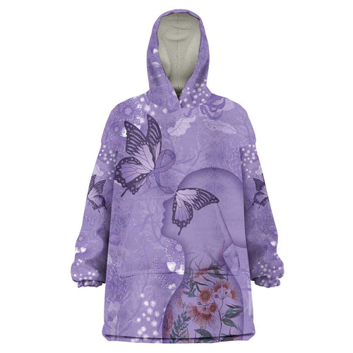 Lupus Cannot Stop Me Australia Floral Wearable Blanket Hoodie Purple Ribbon