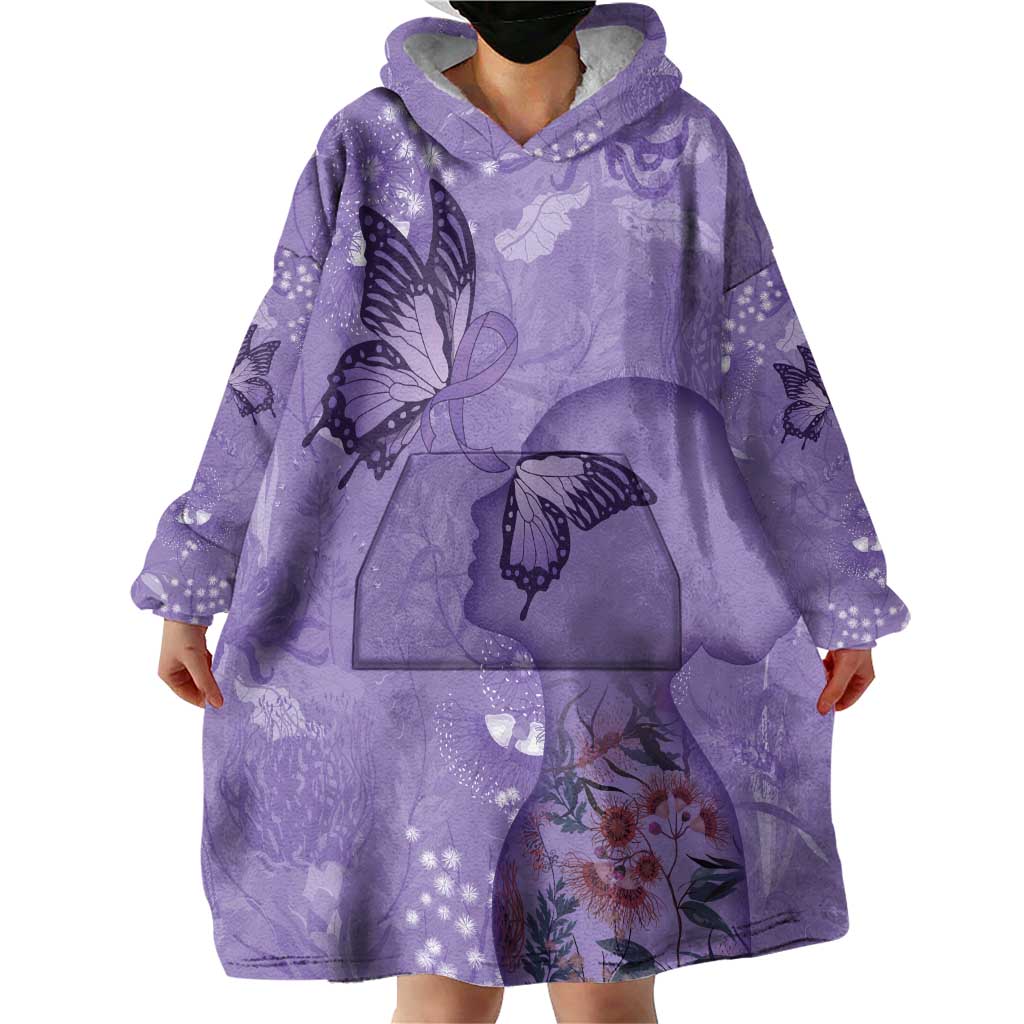 Lupus Cannot Stop Me Australia Floral Wearable Blanket Hoodie Purple Ribbon
