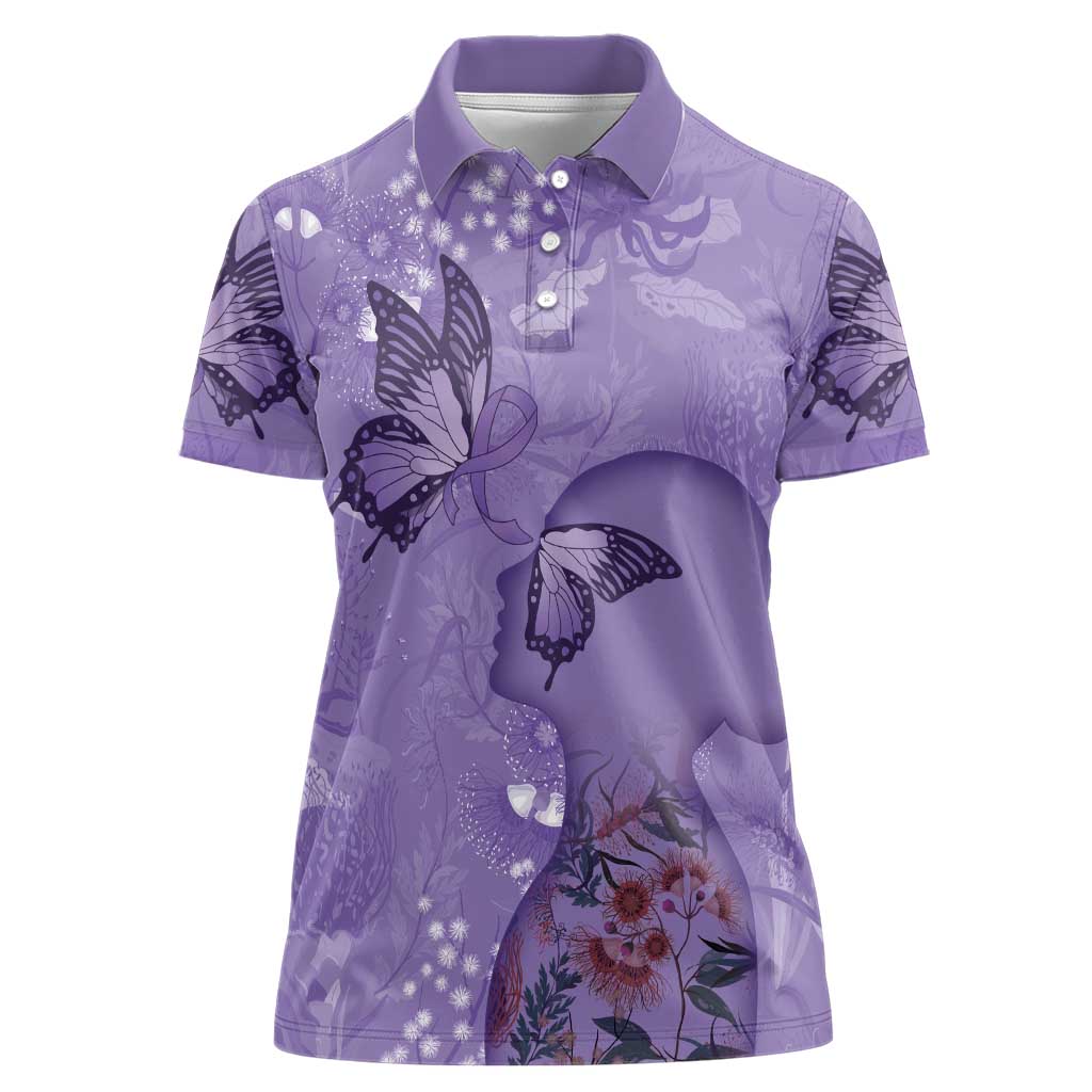 Lupus Cannot Stop Me Australia Floral Women Polo Shirt Purple Ribbon