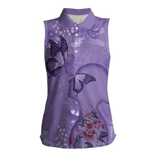 Lupus Cannot Stop Me Australia Floral Women Sleeveless Polo Shirt Purple Ribbon
